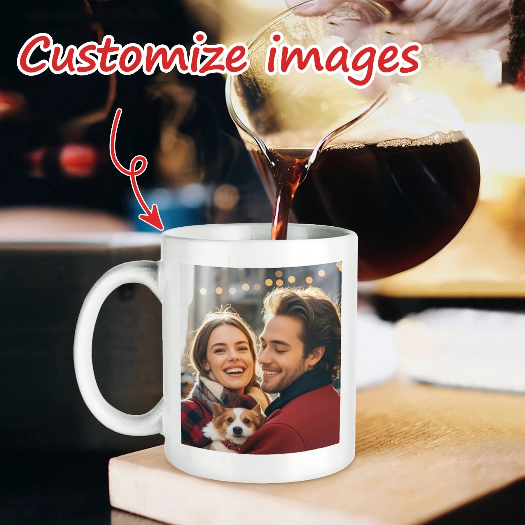 Tailorly White Ceramic 11 oz Mug - Customize Images Smiling Young Couple Holding A Small Corgi Dog Photo Printed Mug