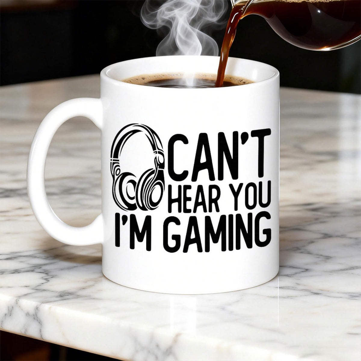 Tailorly White Ceramic 11 oz Mug - Cant Hear You Im Gaming Bold Minimalist Audio Equipment Silhouette Designed For Gamers Headphone