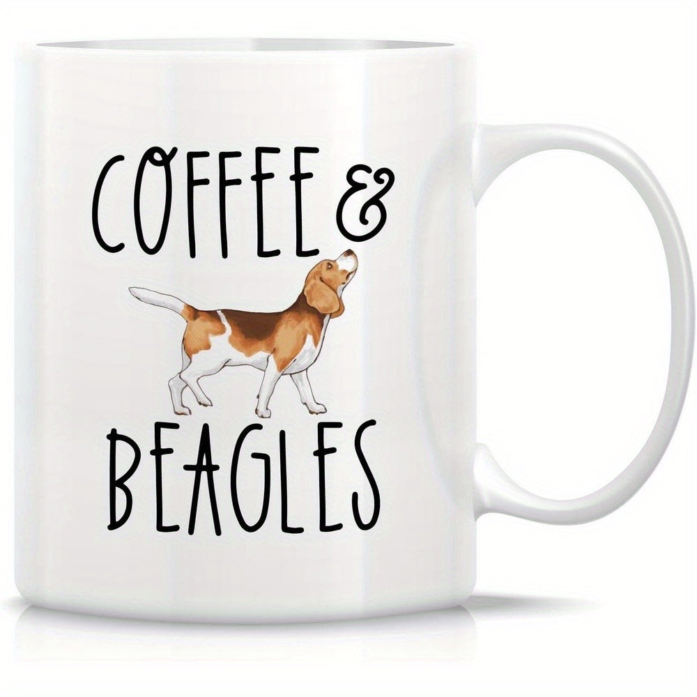 Tailorly White Ceramic 11 oz Mug - Coffee Beagles Adorable Tricolor Hound Standing Under Minimalist Artistic Script Beagle