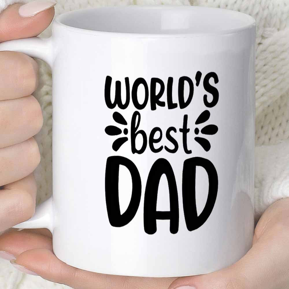Tailorly White Ceramic 11 oz Mug - Worlds Best Dad Simple Black Lettering With Decorative Floral Accents Mug