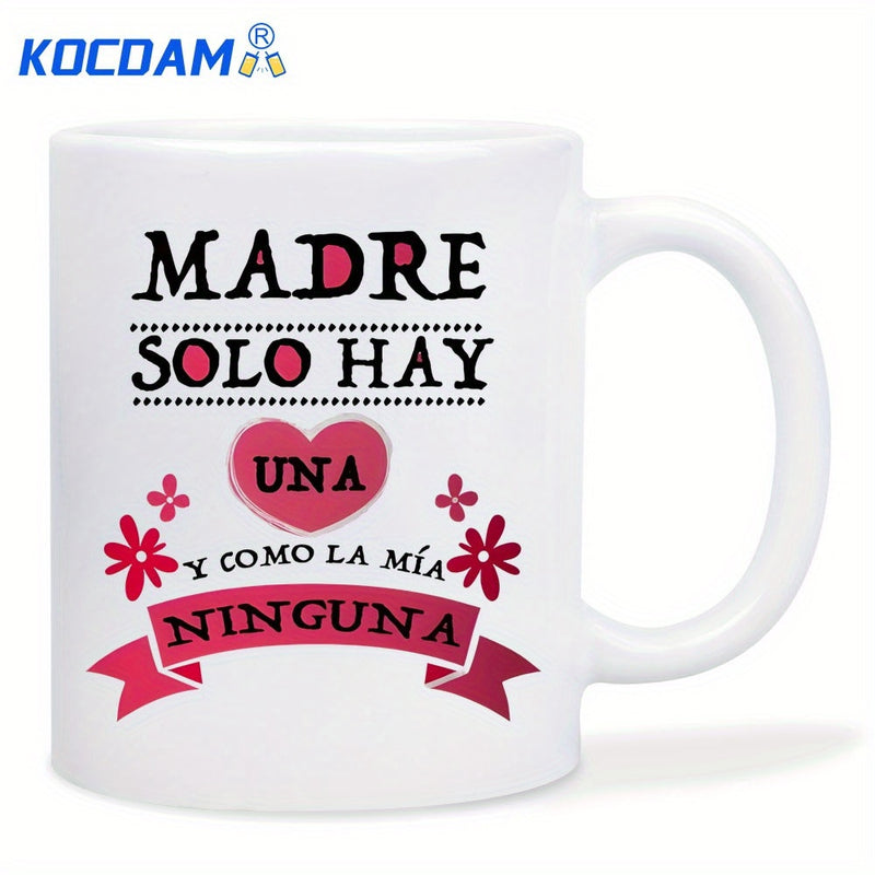 Tailorly White Ceramic 11 oz Mug - Decorative Floral Accents And Elegant Banner Surrounding A Pink Central Heart