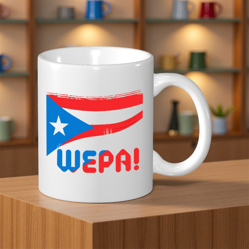 Tailorly White Ceramic 11 oz Mug - Wepa Vibrant Artistic Puerto Rico Design With Stylized Red And Blue Stripes Flag