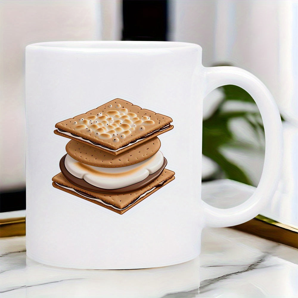 Tailorly White Ceramic 11 oz Mug - Delicious Layered Graham Cracker With Melted Marshmallow And Sweet Chocolate Smore