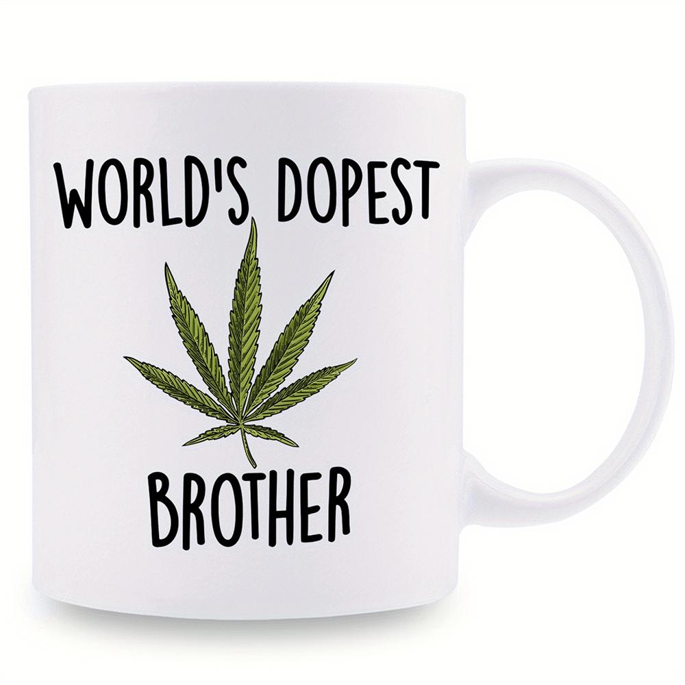 Tailorly White Ceramic 11 oz Mug - World's Dopest Brother Minimalist Botanical Green Herb Design Centered Between Bold Modern Textual Leaf
