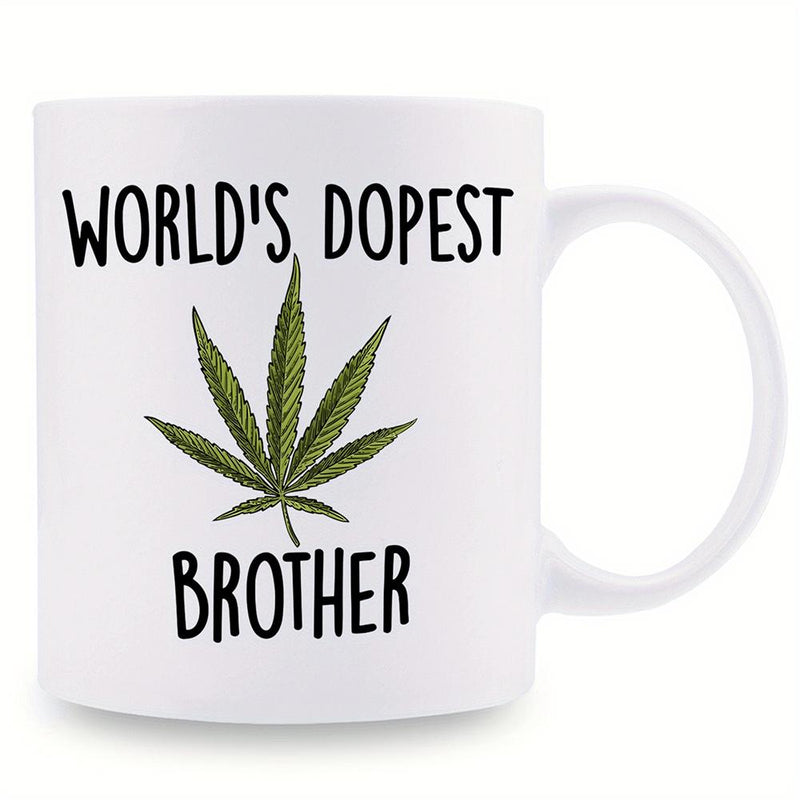 Tailorly White Ceramic 11 oz Mug - World's Dopest Brother Minimalist Botanical Green Herb Design Centered Between Bold Modern Textual Leaf