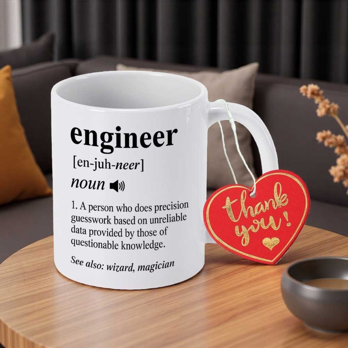 Tailorly White Ceramic 11 oz Mug - Engineer Minimalist White Ceramic Vessel With Humorous Dictionary Definition Text Mug