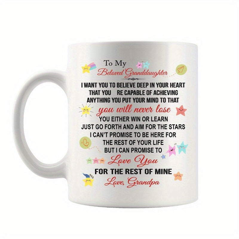 Tailorly White Ceramic 11 oz Mug - To My Beloved Granddaughter Love Grandpa Minimalist Featuring Colorful Tiny Stars And Suns Mug