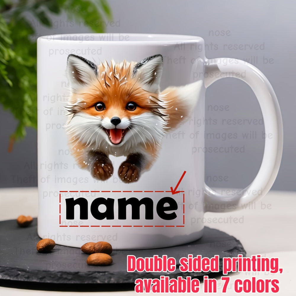 Tailorly White Ceramic 11 oz Mug - Name Adorable Fluffy Red Fox Jumping Forward With A Happy Expression Fox