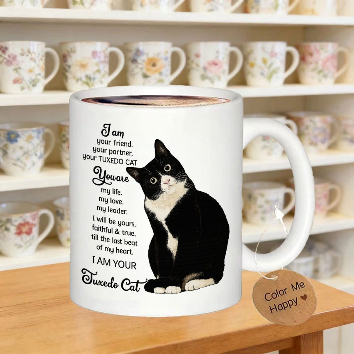 Tailorly White Ceramic 11 oz Mug - I Am Your Tuxedo Cat Sitting Black And White Fur With Attentive Expressive Eyes Cat