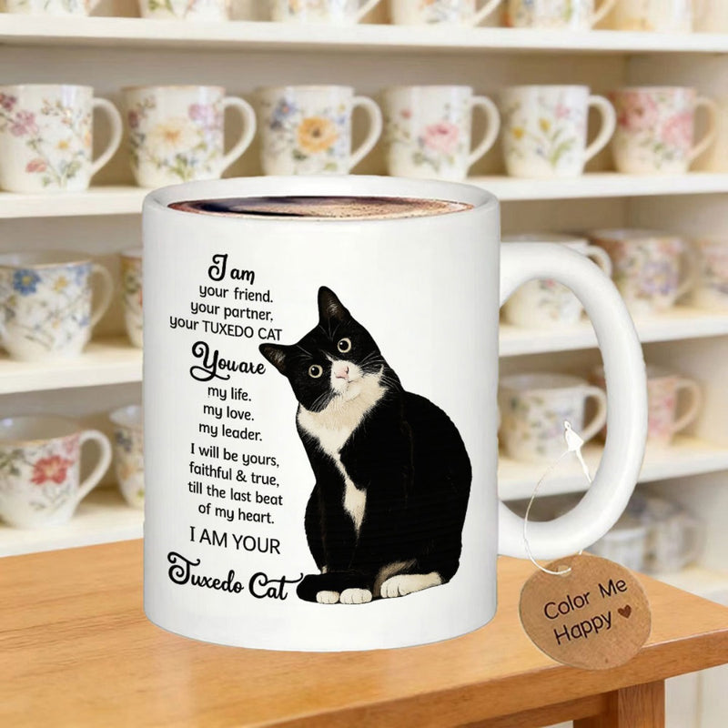 Tailorly White Ceramic 11 oz Mug - I Am Your Tuxedo Cat Sitting Black And White Fur With Attentive Expressive Eyes Cat