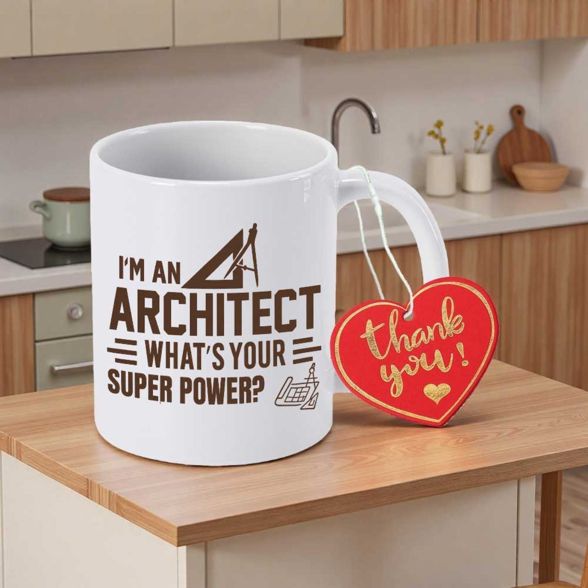 Tailorly White Ceramic 11 oz Mug - I'm An Architect What's Your Super Power Thank You Minimalist Drafting Tools Printed On A Glossy