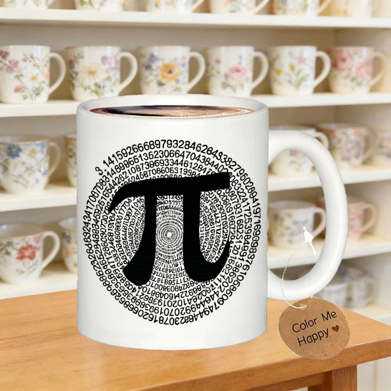 Tailorly White Ceramic 11 oz Mug - Mathematical Constant Composed Of Countless Numerical Digits Arranged In Spiral Pi Symbol