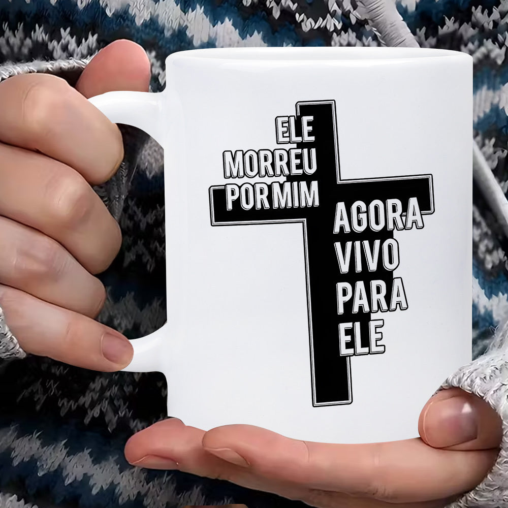 Tailorly White Ceramic 11 oz Mug - Black Minimalist Christian Religious Symbol Representing Faith Hope And Devotion Cross