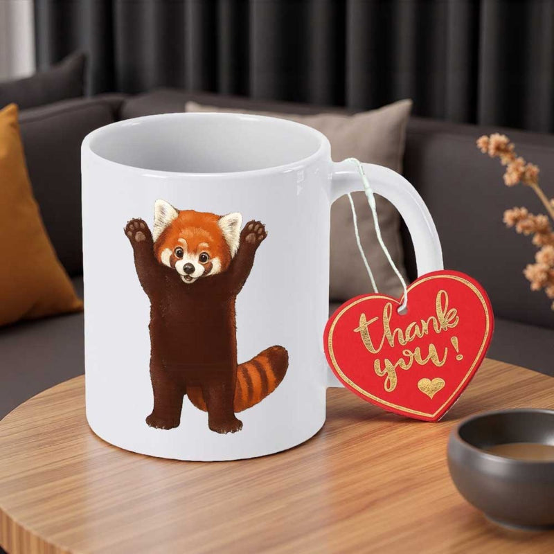 Tailorly White Ceramic 11 oz Mug - Thank You Playful Little Creature Standing With Paws Up Furry Red Panda
