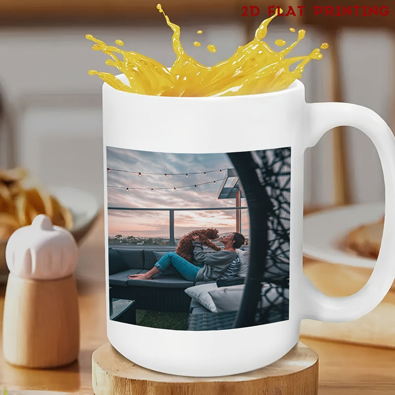 Tailorly White Ceramic 11 oz Mug - Peaceful Sunset Atmosphere With Person Relaxing And Cuddling Their Loyal Dog