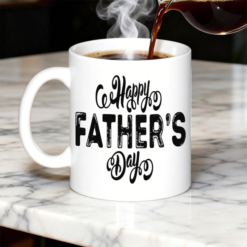 Tailorly White Ceramic 11 oz Mug - Happy Father's Day Minimalist White Ceramic Vessel With Bold Black Typography Mug