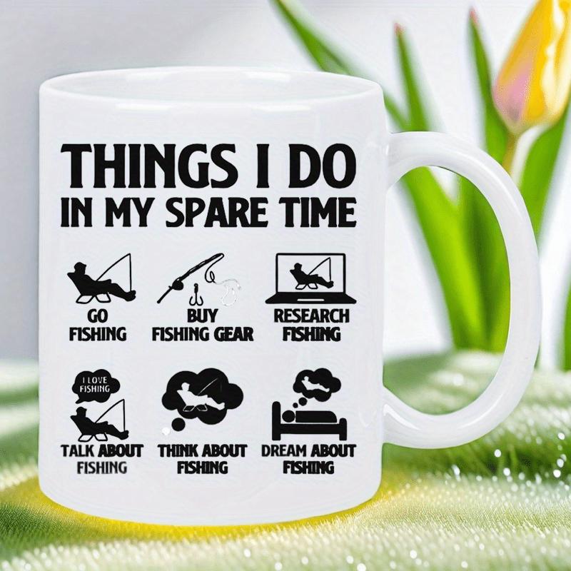 Tailorly White Ceramic 11 oz Mug - Things I Do In My Spare Time Humorous Fishing Icons Arranged In A Systematic Grid Mug