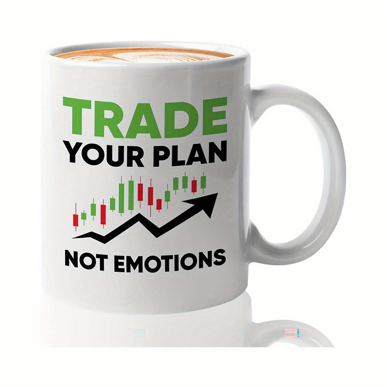 Tailorly White Ceramic 11 oz Mug - Trade Your Plan Not Emotions Professional Financial Market Candlestick Pattern Featuring A Rising Growth Black Arrow Chart