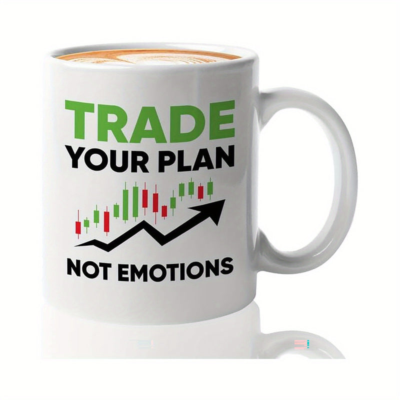 Tailorly White Ceramic 11 oz Mug - Trade Your Plan Not Emotions Professional Financial Market Candlestick Pattern Featuring A Rising Growth Black Arrow Chart