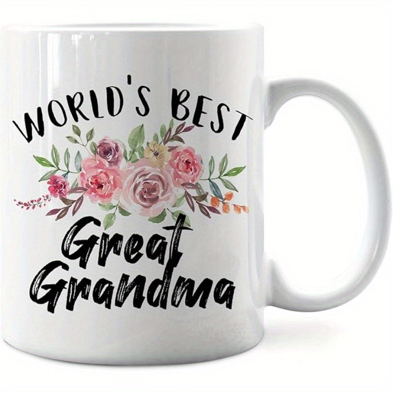 Tailorly White Ceramic 11 oz Mug - Worlds Best Great Grandma Elegant Watercolor Pastel Roses Blooming Among Soft Green Foliage Flower