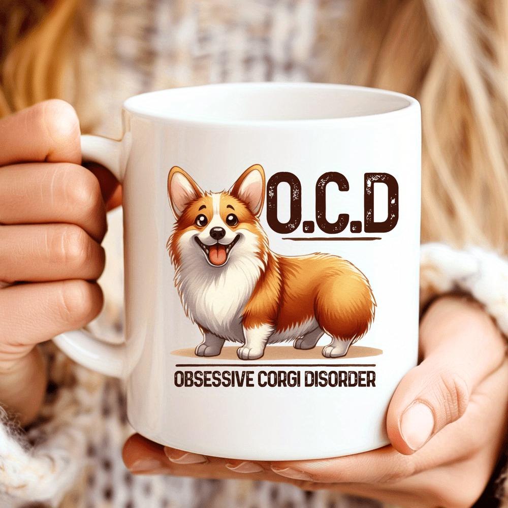 Tailorly White Ceramic 11 oz Mug - Ocd Obsessive Corgi Disorder Smiling Brown And White Puppy Standing On A Flat Surface Corgi