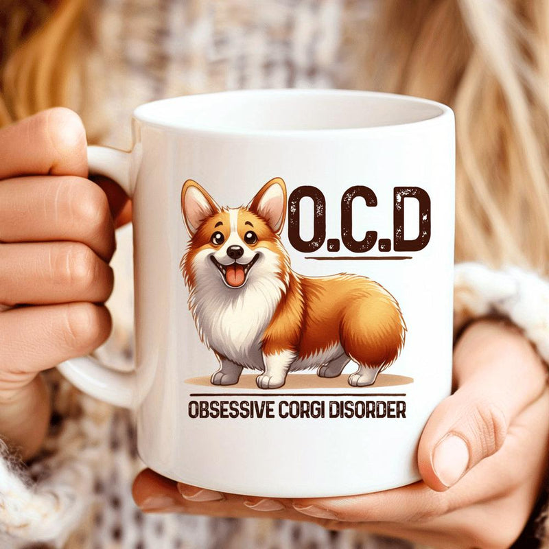 Tailorly White Ceramic 11 oz Mug - Ocd Obsessive Corgi Disorder Smiling Brown And White Puppy Standing On A Flat Surface Corgi