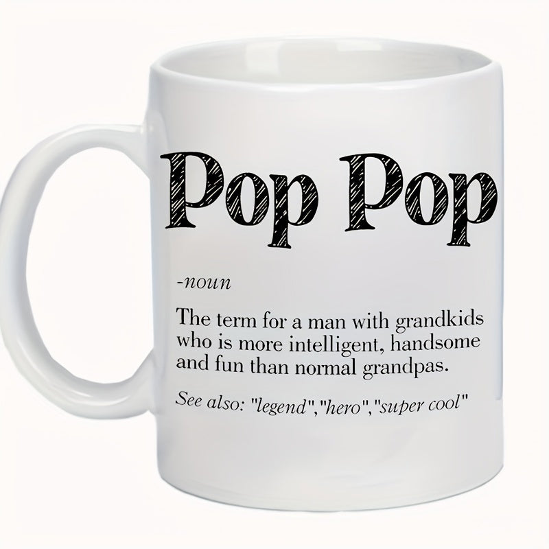 Tailorly White Ceramic 11 oz Mug - Pop Pop Minimalist Dictionary Style Typography With Bold Textured Black Serif Lettering Mug