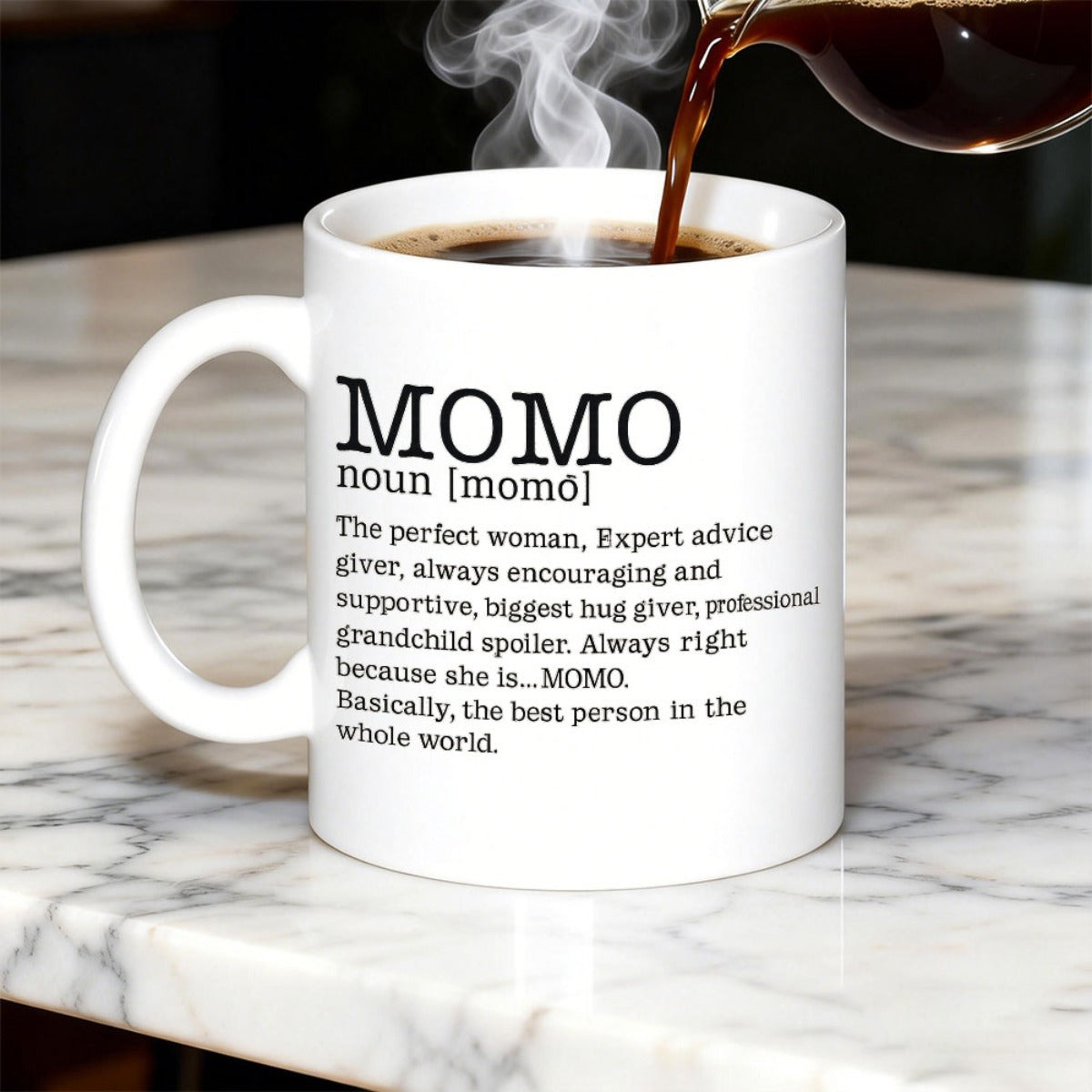 Tailorly White Ceramic 11 oz Mug - MOMO Elegant White Ceramic Vessel With Black Dictionary Definition Text Mug