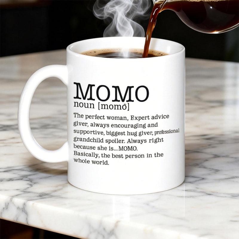 Tailorly White Ceramic 11 oz Mug - MOMO Elegant White Ceramic Vessel With Black Dictionary Definition Text Mug