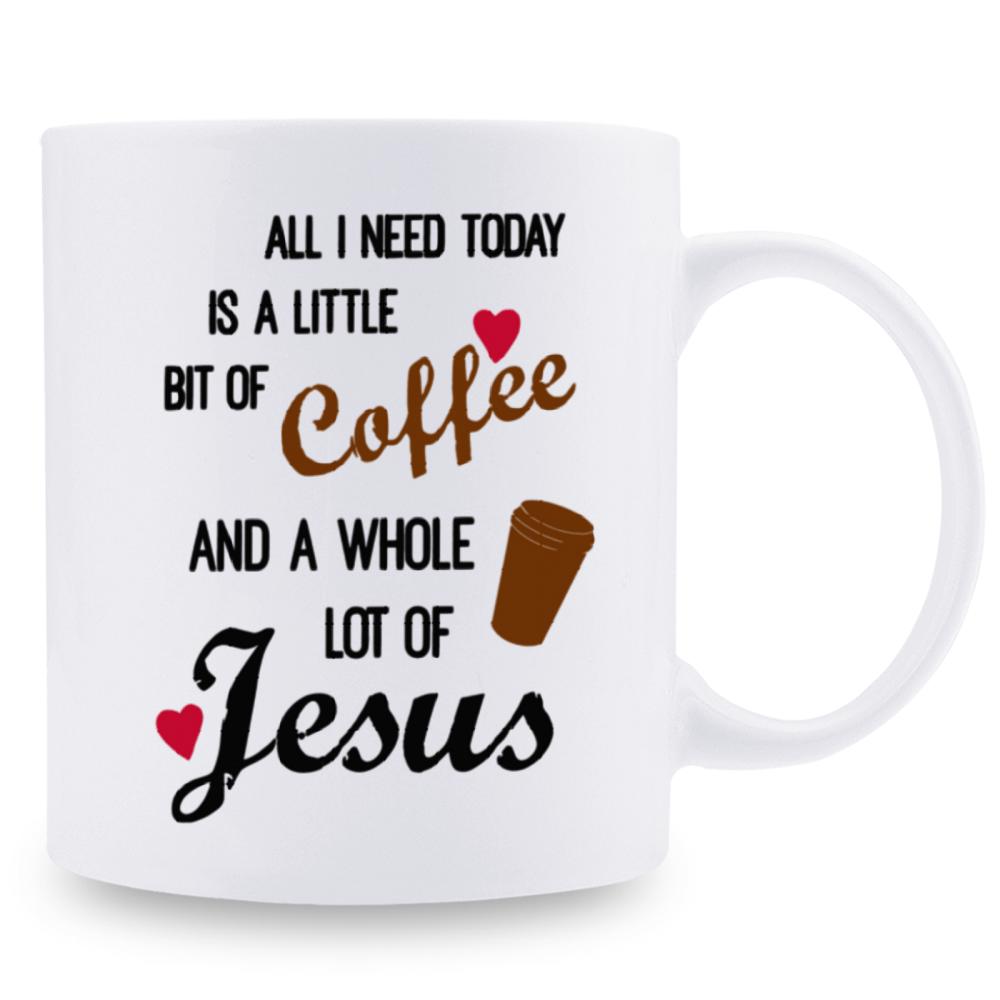 Tailorly White Ceramic 11 oz Mug - All I Need Today Is A Little Bit Of Coffee And A Whole Lot Of Jesus Minimalist Red Hearts Accompanied By A Brown Paper Style