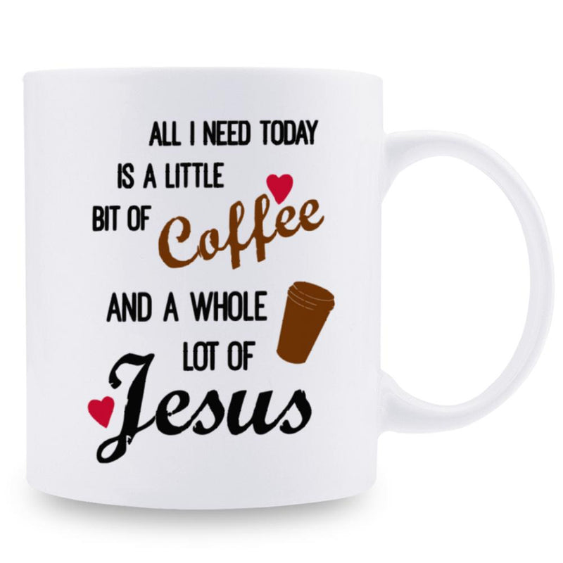 Tailorly White Ceramic 11 oz Mug - All I Need Today Is A Little Bit Of Coffee And A Whole Lot Of Jesus Minimalist Red Hearts Accompanied By A Brown Paper Style