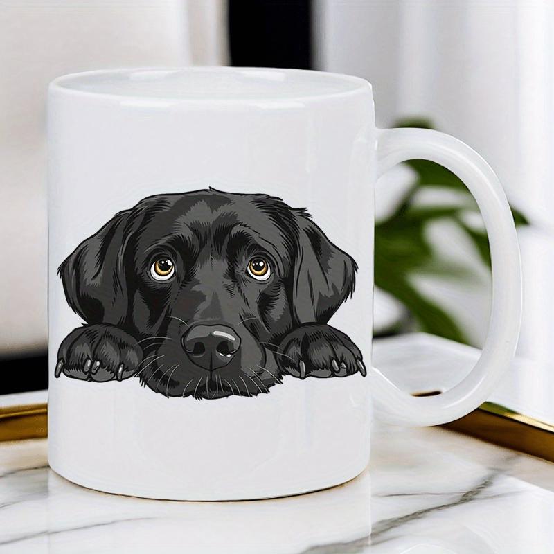 Tailorly White Ceramic 11 oz Mug - Adorable Peeking Black Labrador Retriever Head With Paws Resting On Surface Dog