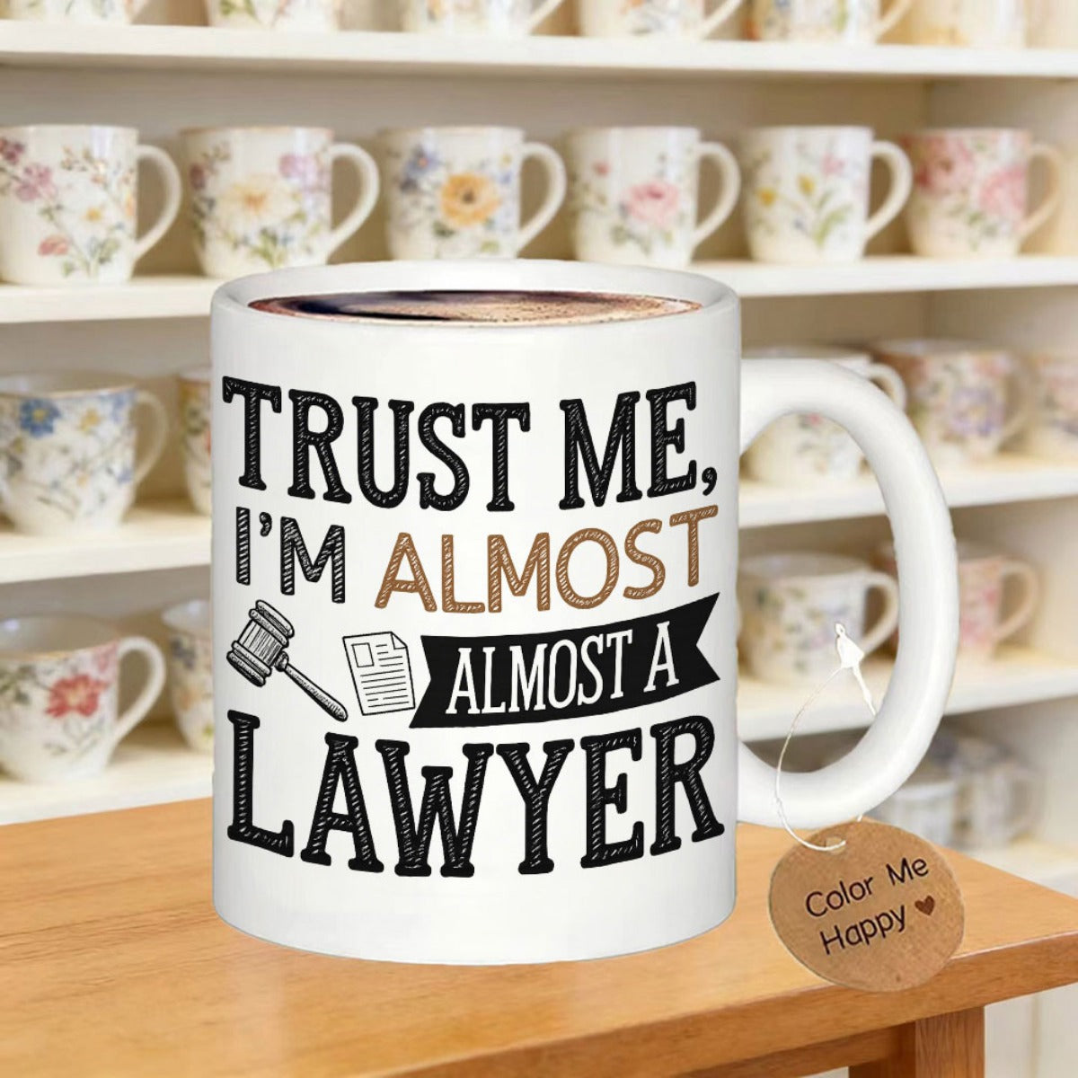 Tailorly White Ceramic 11 oz Mug - Trust Me Im Almost Almost A Lawyer Minimalist Displaying Legal Justice Symbols And Bold Typography Lawyer