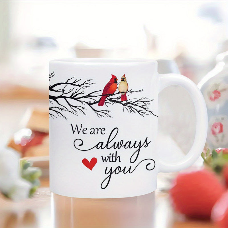 Tailorly White Ceramic 11 oz Mug - We Are Always With You Two Red Cardinals Resting On A Bare Winter Tree Branch Cardinal