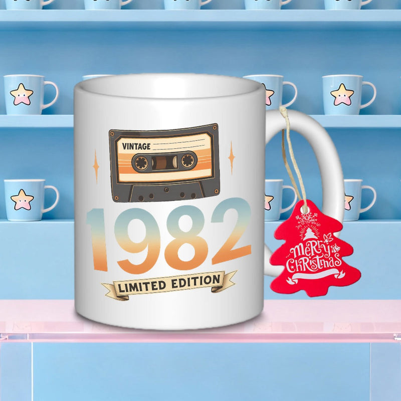 Tailorly White Ceramic 11 oz Mug - 1982 Limited Edition Vintage Retro Style Classic Brown And Black Graphic Cassette