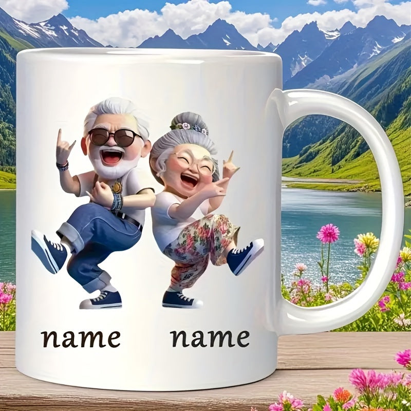 Tailorly White Ceramic 11 oz Mug - Name Name Energetic Elderly People Rocking Sunglasses Having Fun Dancing Together Couple