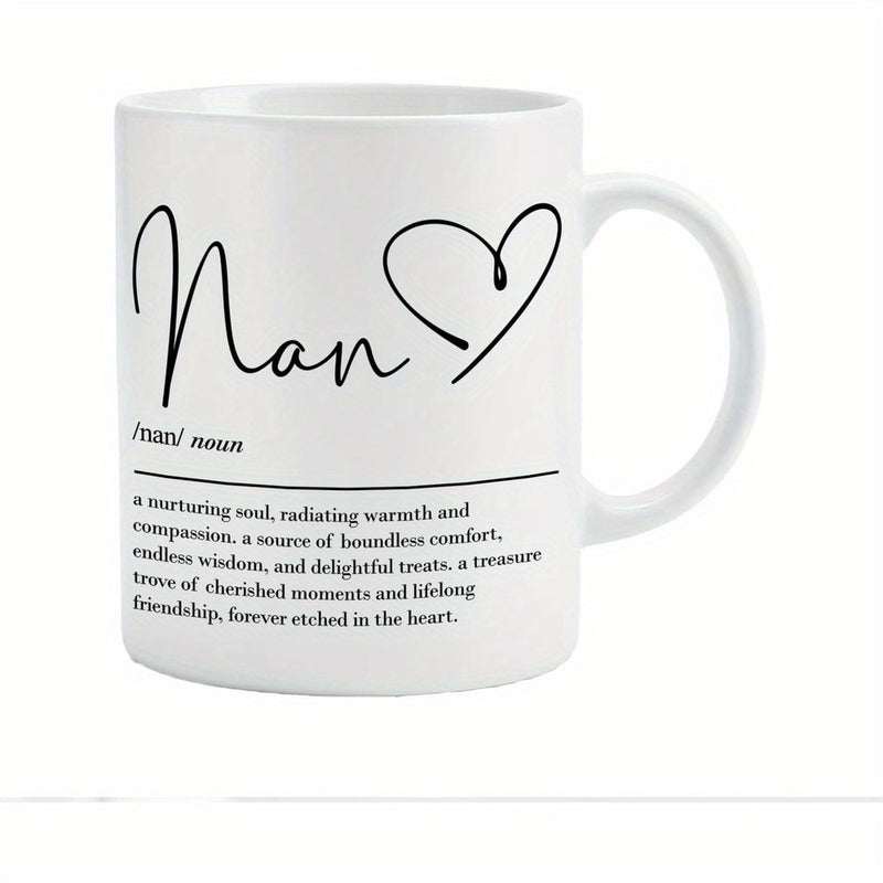 Tailorly White Ceramic 11 oz Mug - Nan Minimalist Heart Illustration With Elegant Script On