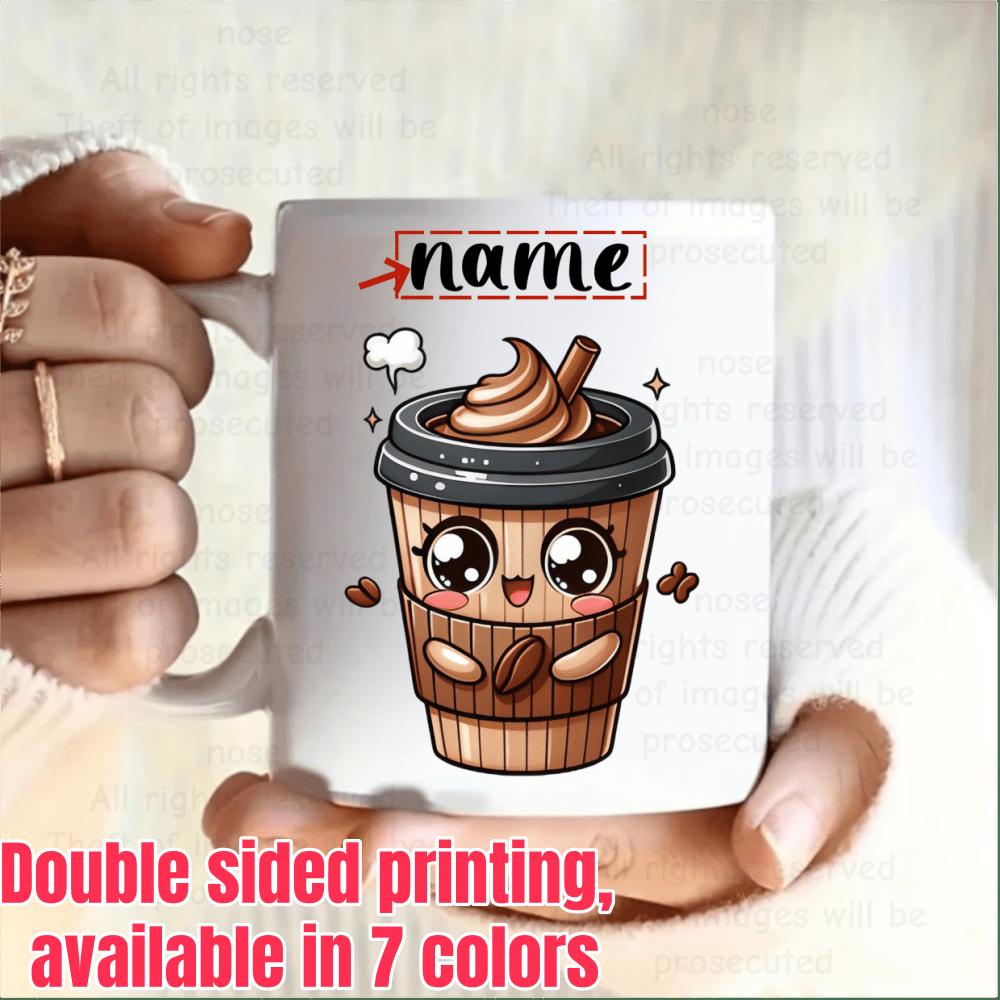 Tailorly White Ceramic 11 oz Mug - Name Kawaii Style Illustration Featuring Sweet Coffee With Whipped Cream Coffee Cup