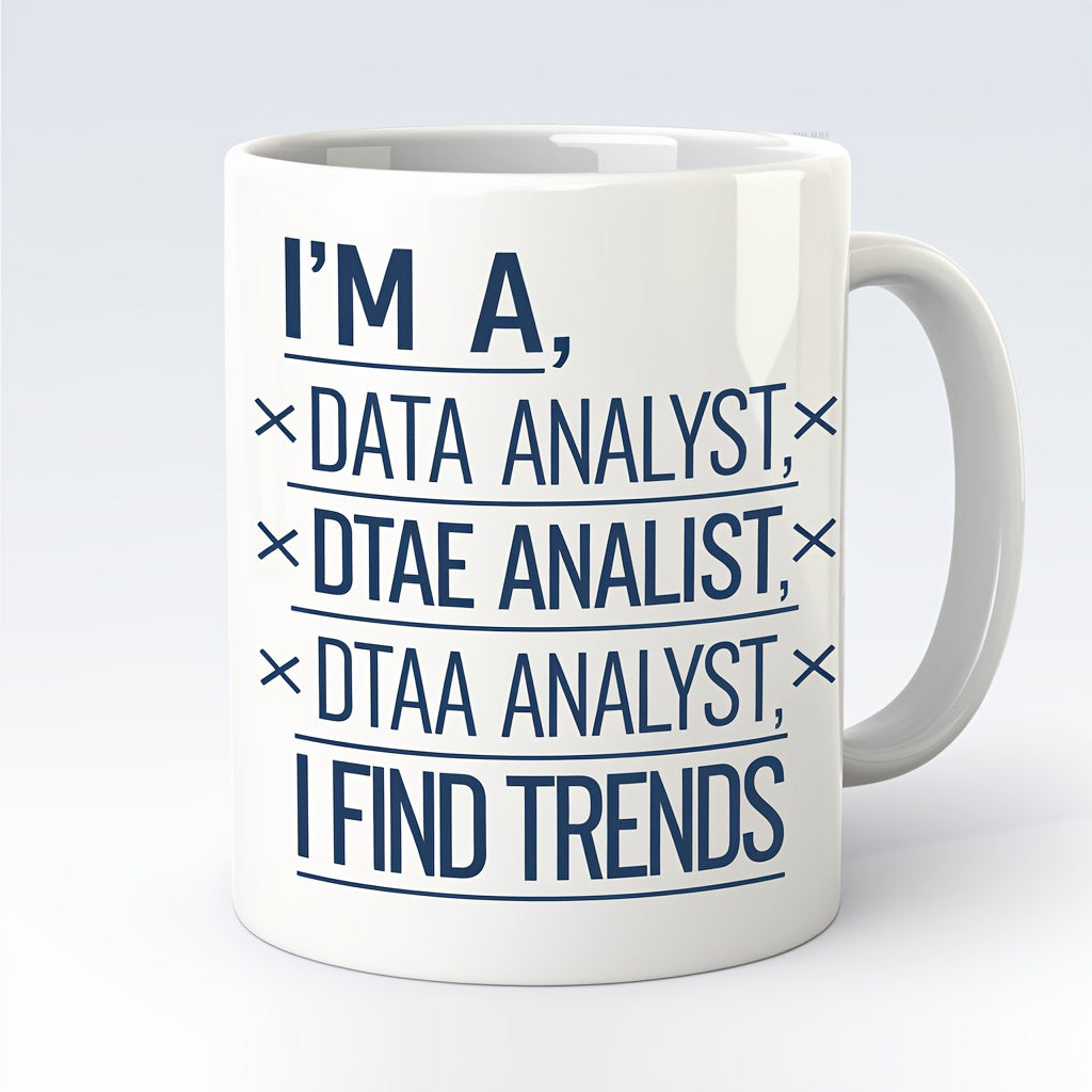 Tailorly White Ceramic 11 oz Mug - Im A Data Analyst I Find Trends Professional Dark Blue Typography Layout On Minimalist White Background Mug