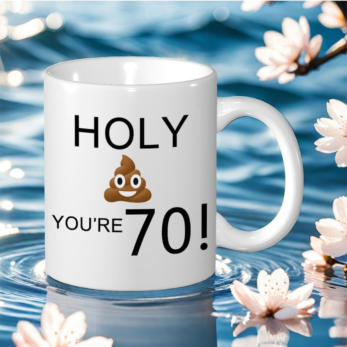 Tailorly White Ceramic 11 oz Mug - Holy Youre 70 Minimalist White Ceramic Vessel Featuring Smiling Brown Poop Character Mug