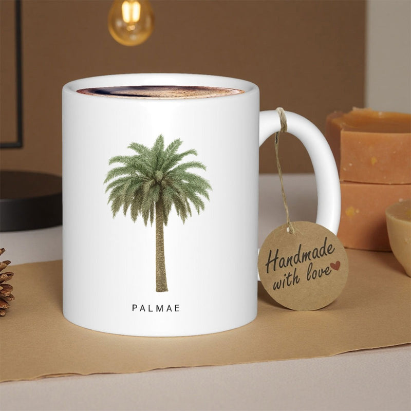 Tailorly White Ceramic 11 oz Mug - Palmae Elegant Tropical Green Fronds Standing Tall In The Coastal Sun Tree