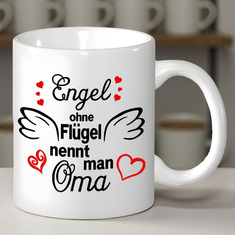 Tailorly White Ceramic 11 oz Mug - Elegant Symmetrical Feathered Wings Among Vibrant Floating Little Red Love Hearts Heart