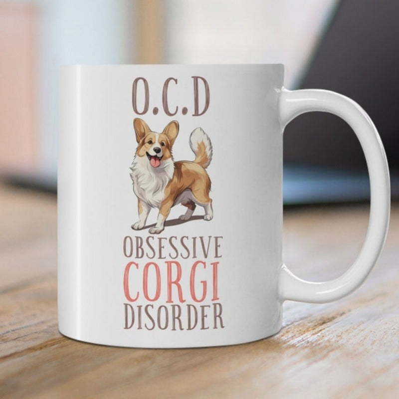 Tailorly White Ceramic 11 oz Mug - Ocd Obsessive Corgi Disorder Adorable Smiling Pembroke Welsh Corgi Standing With Alert Ears And Happy Tail Corgi