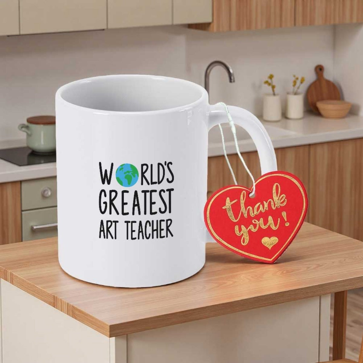 Tailorly White Ceramic 11 oz Mug - Worlds Greatest Art Teacher Thank You Sleek White Ceramic Cylinder Featuring Small Colorful Planet Mug