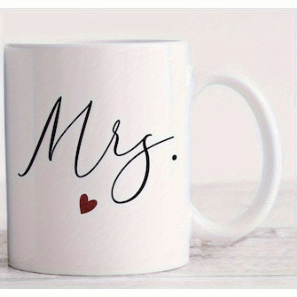 Tailorly White Ceramic 11 oz Mug - Mrs Elegant Cursive Script Accompanied By A Tiny Red Heart Mug