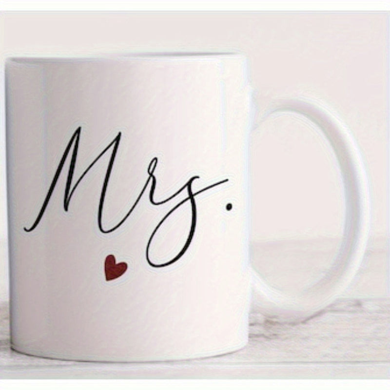 Tailorly White Ceramic 11 oz Mug - Mrs Elegant Cursive Script Accompanied By A Tiny Red Heart Mug