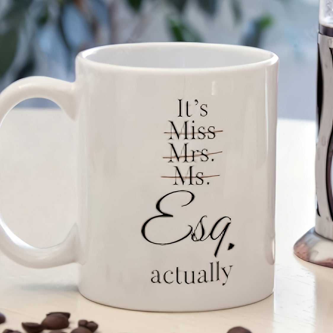 Tailorly White Ceramic 11 oz Mug - Its Miss Mrs Ms Esq Actually Elegant Professional Typographic Design For Female Attorneys Law Graduation Gift Mug