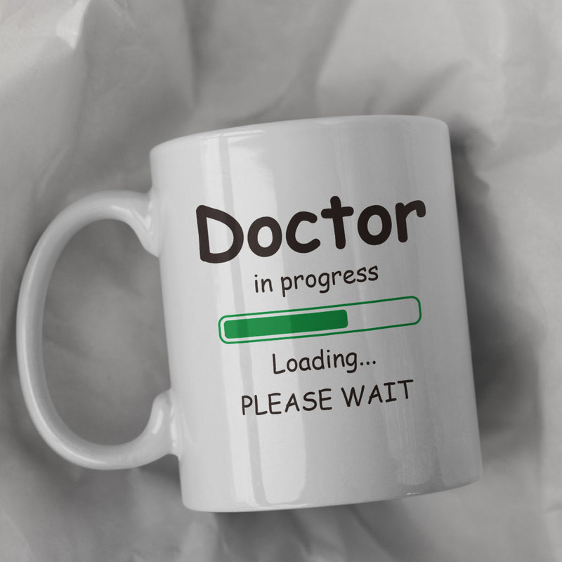 Tailorly White Ceramic 11 oz Mug - Doctor In Progress Loading Please Wait Minimalist Green Status Progress Indicator Digital Interface Graphic Loading Bar