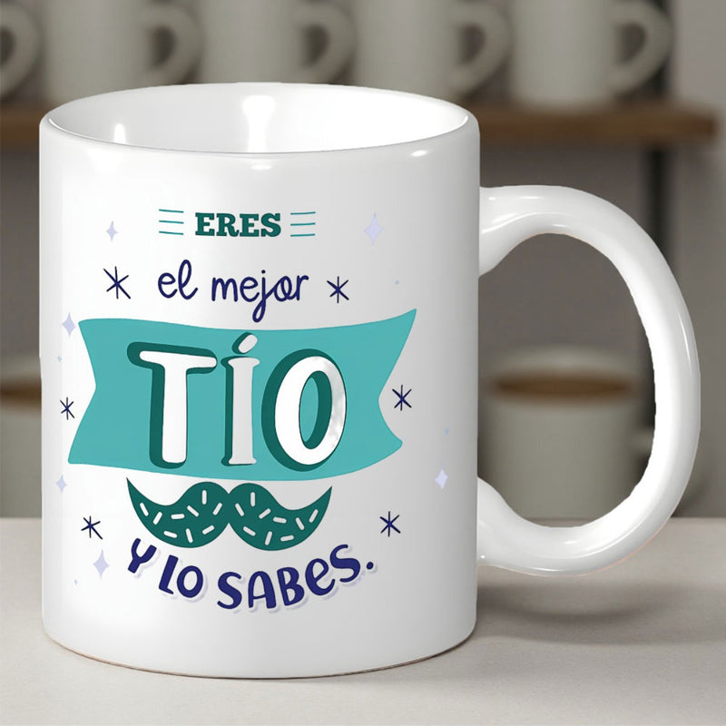 Tailorly White Ceramic 11 oz Mug - Whimsical Patterned Ribbon Surrounded By Twinkling Stars And Dots Mustache