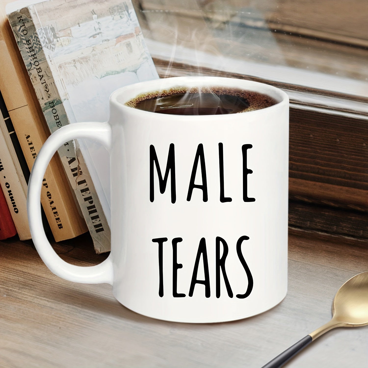 Tailorly White Ceramic 11 oz Mug - Male Tears Minimalist Hand Drawn Black Lettering On A Smooth Surface Ceramic Mug